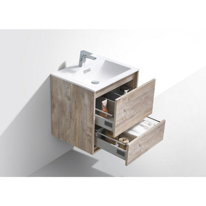 DeLusso 24" Nature Wood Wall Mount Modern Bathroom Vanity