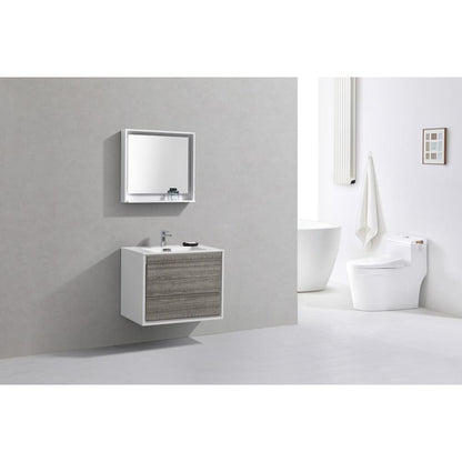 DeLusso 30"  Ash Gray Wall Mount Modern Bathroom Vanity