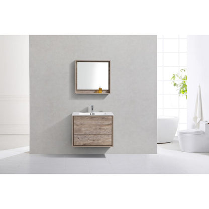 DeLusso 30" Nature Wood Wall Mount Modern Bathroom Vanity