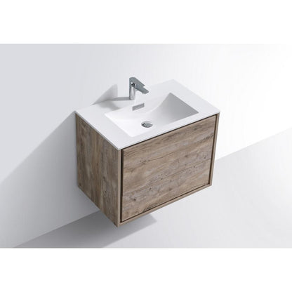 DeLusso 30" Nature Wood Wall Mount Modern Bathroom Vanity