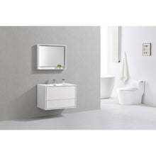 DeLusso 36" High Glossy White Wall Mount Modern Bathroom Vanity