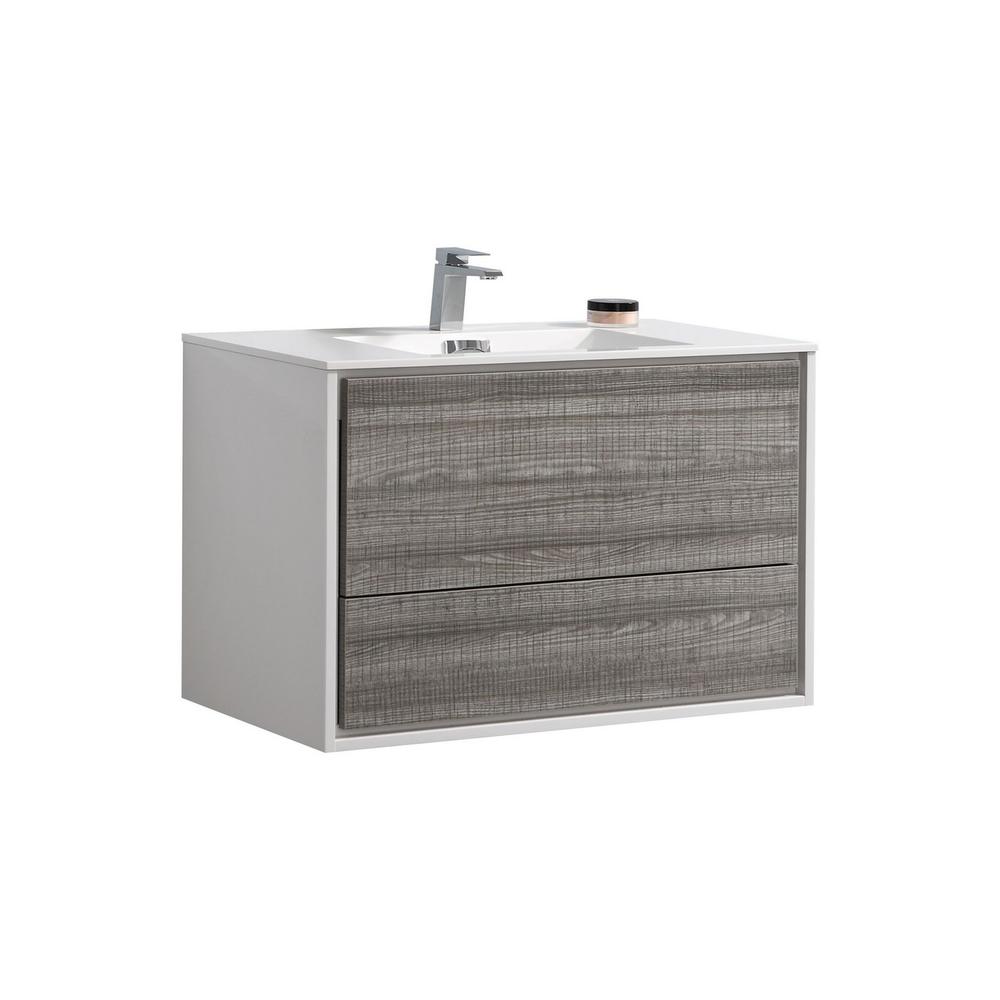 DeLusso 36"  Ash Gray Wall Mount Modern Bathroom Vanity