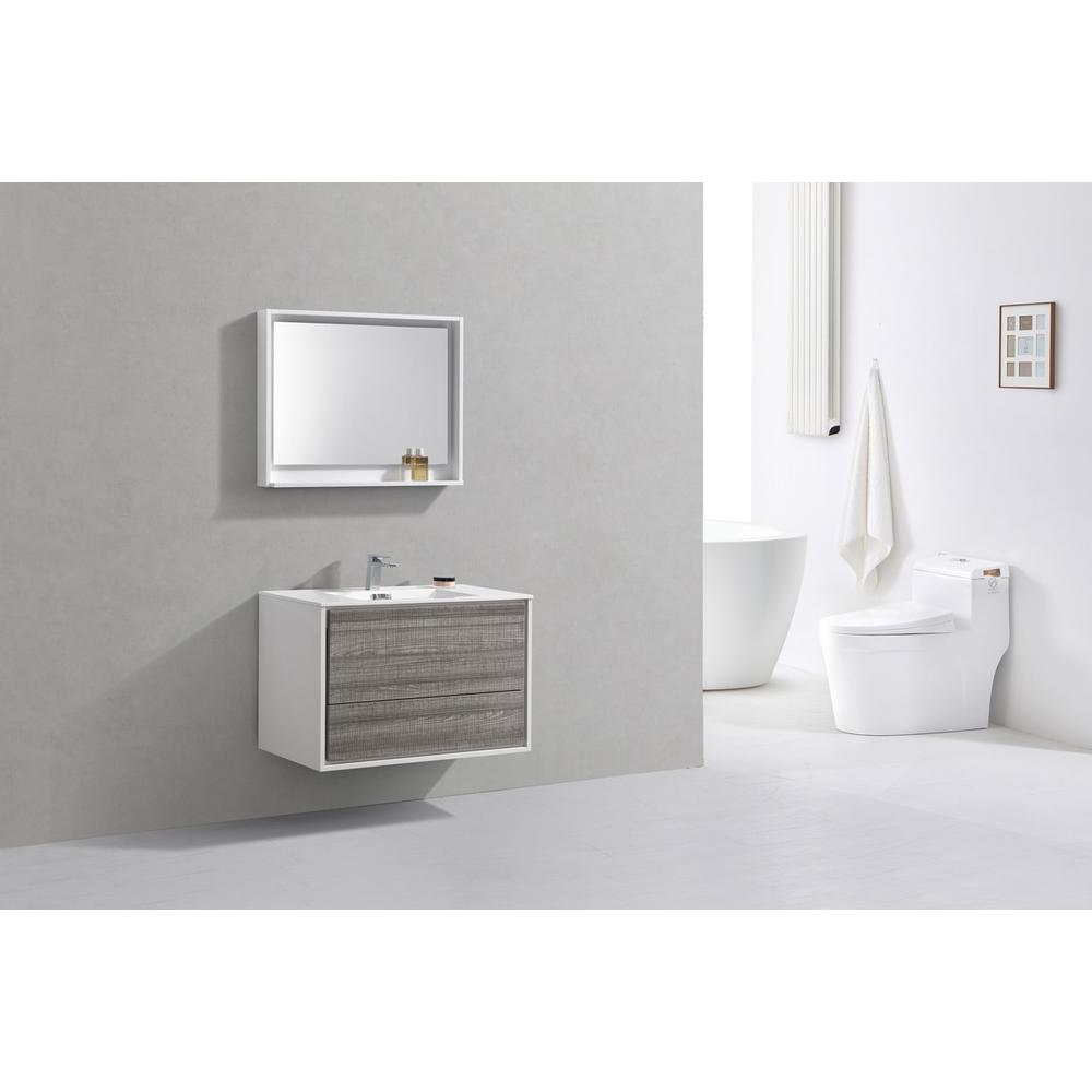 DeLusso 36"  Ash Gray Wall Mount Modern Bathroom Vanity
