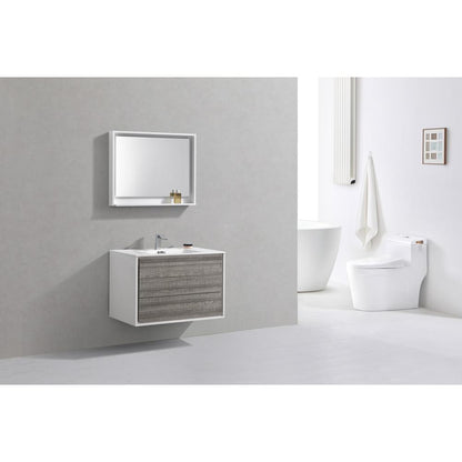 DeLusso 36"  Ash Gray Wall Mount Modern Bathroom Vanity