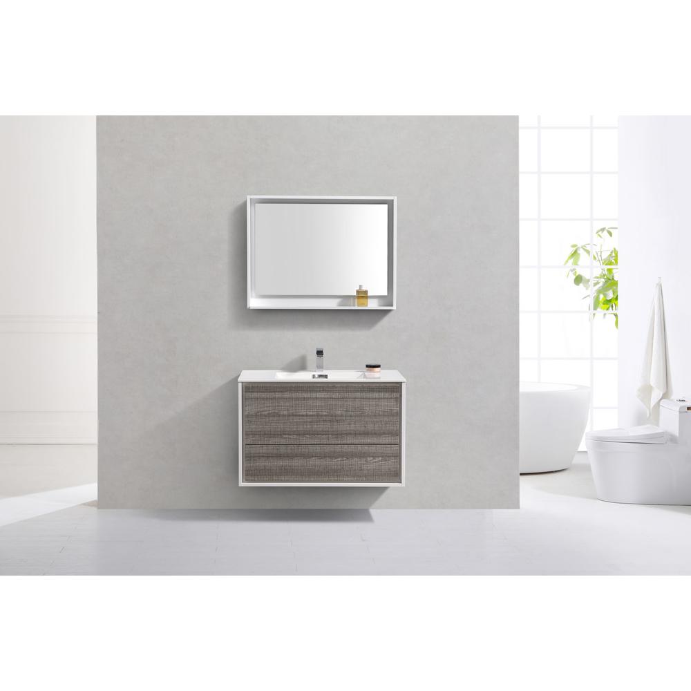 DeLusso 36"  Ash Gray Wall Mount Modern Bathroom Vanity