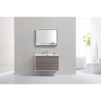 DeLusso 36"  Ash Gray Wall Mount Modern Bathroom Vanity