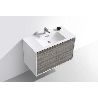 DeLusso 36"  Ash Gray Wall Mount Modern Bathroom Vanity