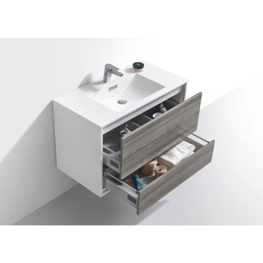 DeLusso 36"  Ash Gray Wall Mount Modern Bathroom Vanity