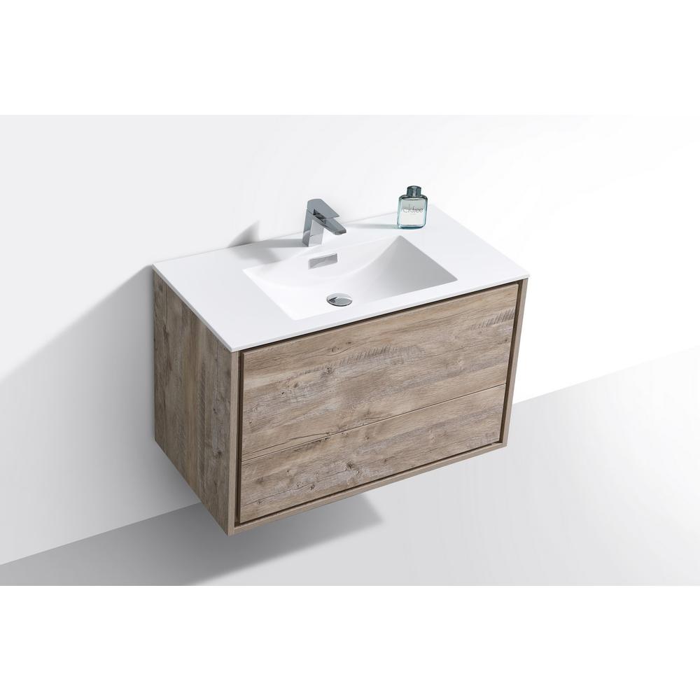 DeLusso 36" Nature Wood Wall Mount Modern Bathroom Vanity