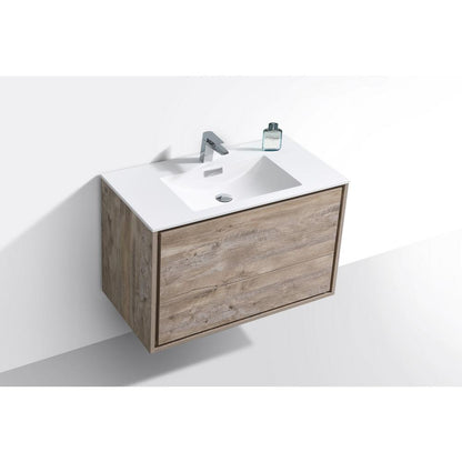 DeLusso 36" Nature Wood Wall Mount Modern Bathroom Vanity
