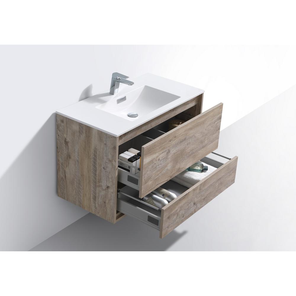DeLusso 36" Nature Wood Wall Mount Modern Bathroom Vanity