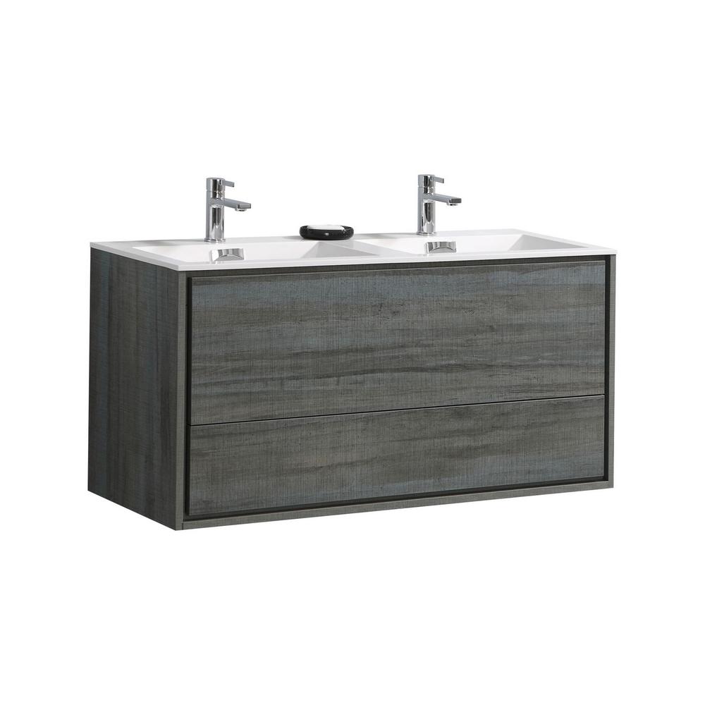 DeLusso 48" Double Sink Ocean Gray Wall Mount Modern Bathroom Vanity