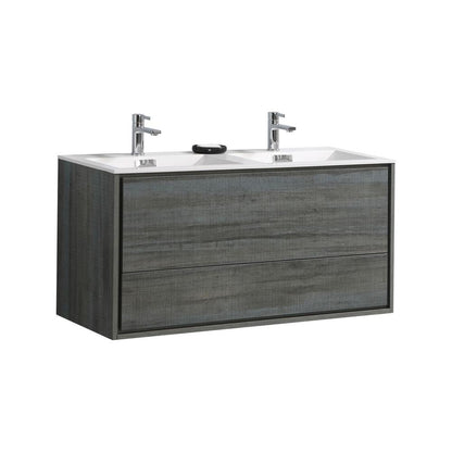 DeLusso 48" Double Sink Ocean Gray Wall Mount Modern Bathroom Vanity