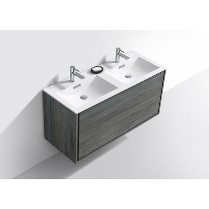 DeLusso 48" Double Sink Ocean Gray Wall Mount Modern Bathroom Vanity