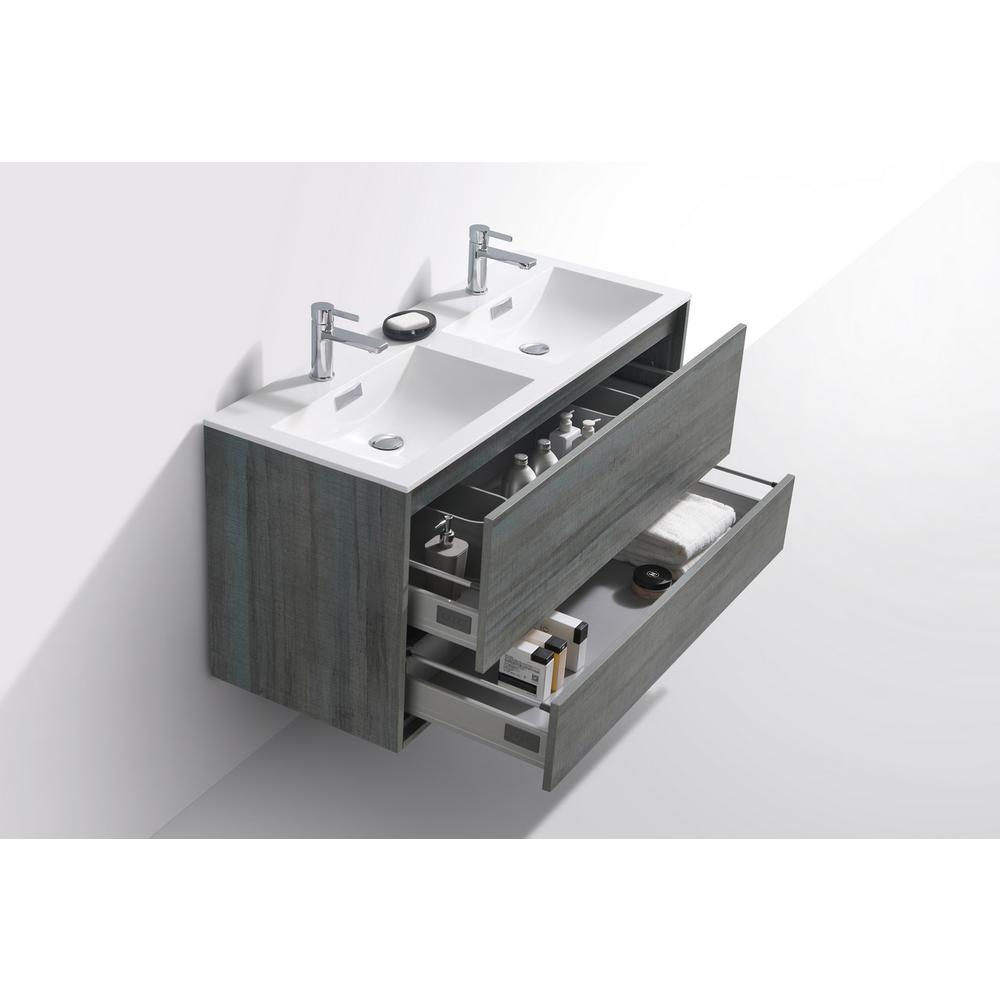 DeLusso 48" Double Sink Ocean Gray Wall Mount Modern Bathroom Vanity