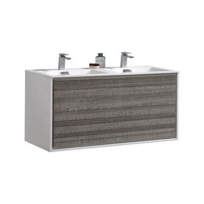 DeLusso 48" Double Sink  Ash Gray Wall Mount Modern Bathroom Vanity