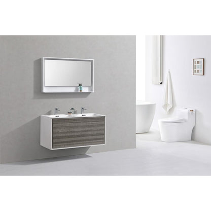 DeLusso 48" Double Sink  Ash Gray Wall Mount Modern Bathroom Vanity