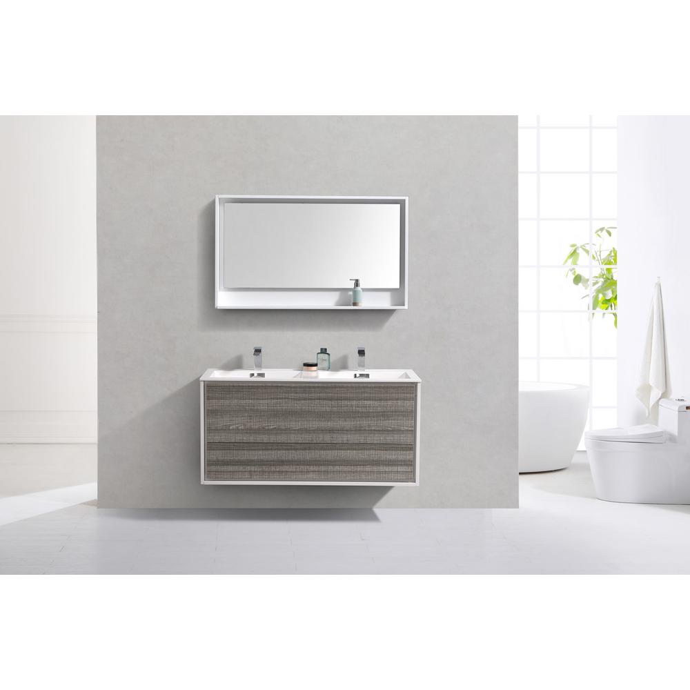 DeLusso 48" Double Sink  Ash Gray Wall Mount Modern Bathroom Vanity