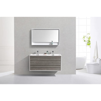 DeLusso 48" Double Sink  Ash Gray Wall Mount Modern Bathroom Vanity