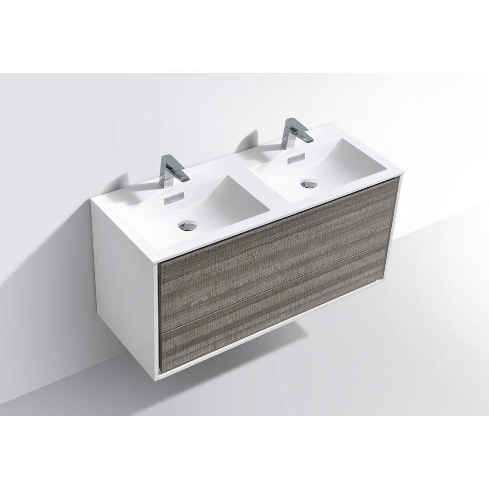 DeLusso 48" Double Sink  Ash Gray Wall Mount Modern Bathroom Vanity