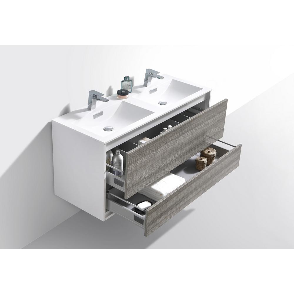 DeLusso 48" Double Sink  Ash Gray Wall Mount Modern Bathroom Vanity