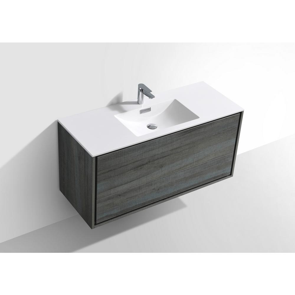 DeLusso 48" Single Sink Ocean Gray Wall Mount Modern Bathroom Vanity