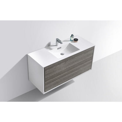 DeLusso 48" Single Sink  Ash Gray Wall Mount Modern Bathroom Vanity