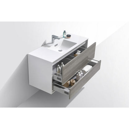 DeLusso 48" Single Sink  Ash Gray Wall Mount Modern Bathroom Vanity