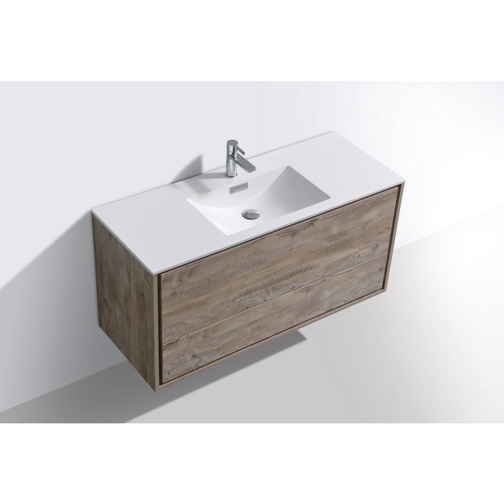 DeLusso 48" Single Sink Nature Wood Wall Mount Modern Bathroom Vanity