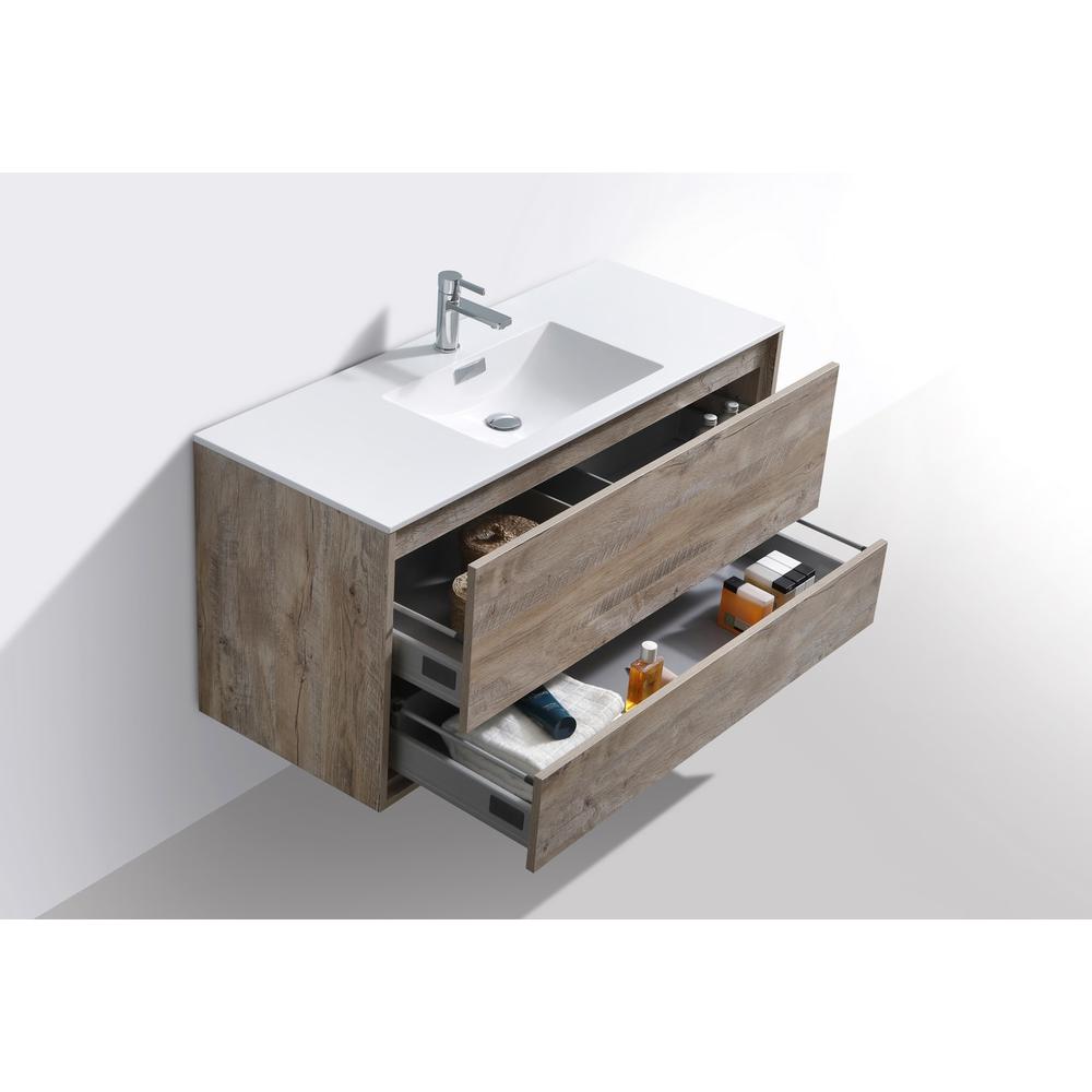 DeLusso 48" Single Sink Nature Wood Wall Mount Modern Bathroom Vanity