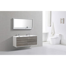 DeLusso 60" Double Sink  Ash Gray Wall Mount Modern Bathroom Vanity