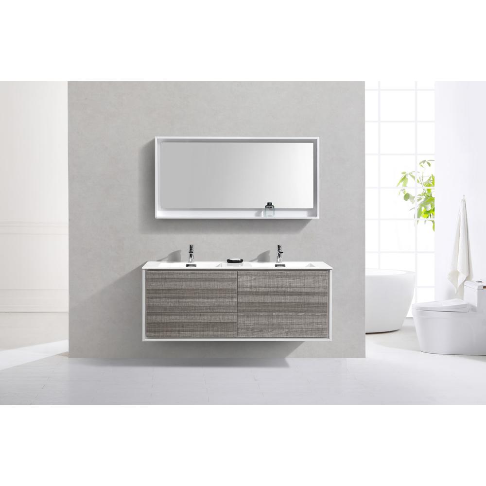 DeLusso 60" Double Sink  Ash Gray Wall Mount Modern Bathroom Vanity