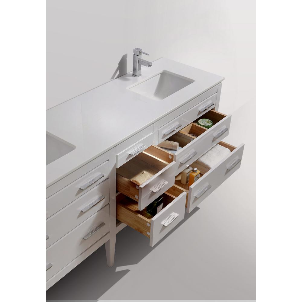 Eiffel 60'' Double Sink High Gloss White Vanity W/ Quartz Counter Top
