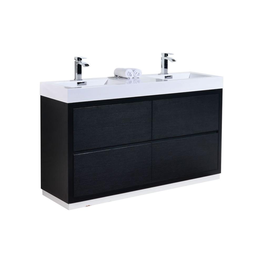 Bliss 60" Double  Sink Black Free Standing Modern Bathroom Vanity
