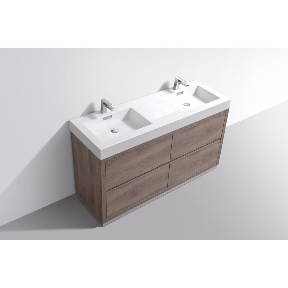 Bliss 60" Double  Sink Butternut Free Standing Modern Bathroom Vanity