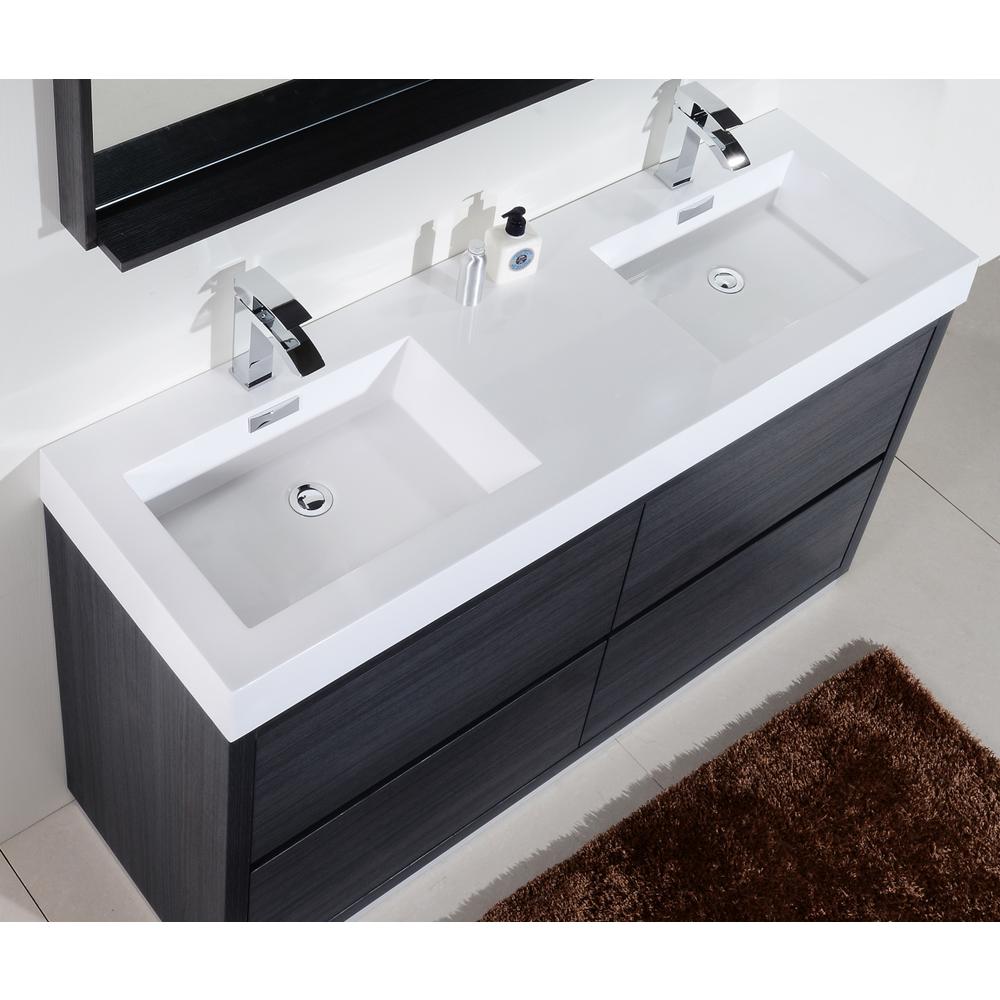 Bliss 60" Double Sink Gray Oak Free Standing Modern Bathroom Vanity