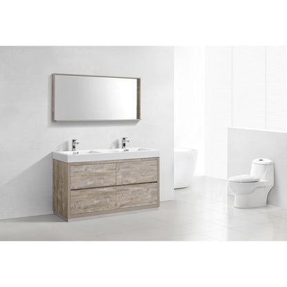 Bliss 60" Double  Sink Nature Wood Free Standing Modern Bathroom Vanity