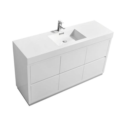Bliss 60" Single Sink High Gloss White Free Standing Modern Bathroom Vanity
