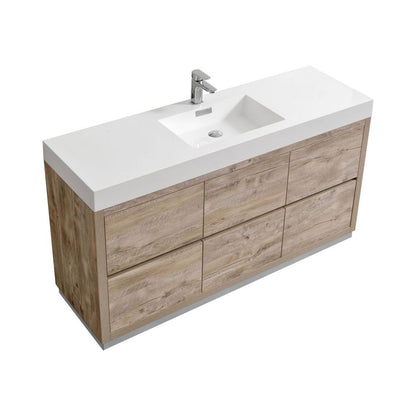 Bliss 60" Single Sink Nature Wood Free Standing Modern Bathroom Vanity