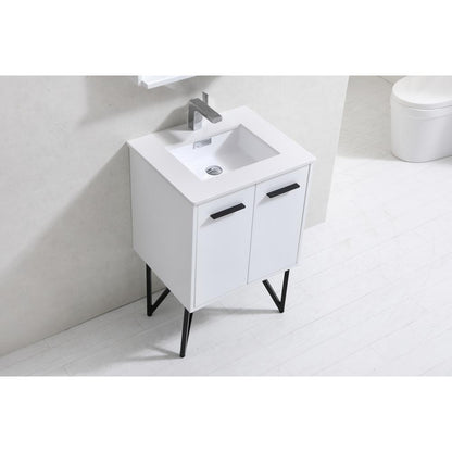 Bosco 24" Modern Bathroom Vanity w/ Quartz Countertop and Matching Mirror