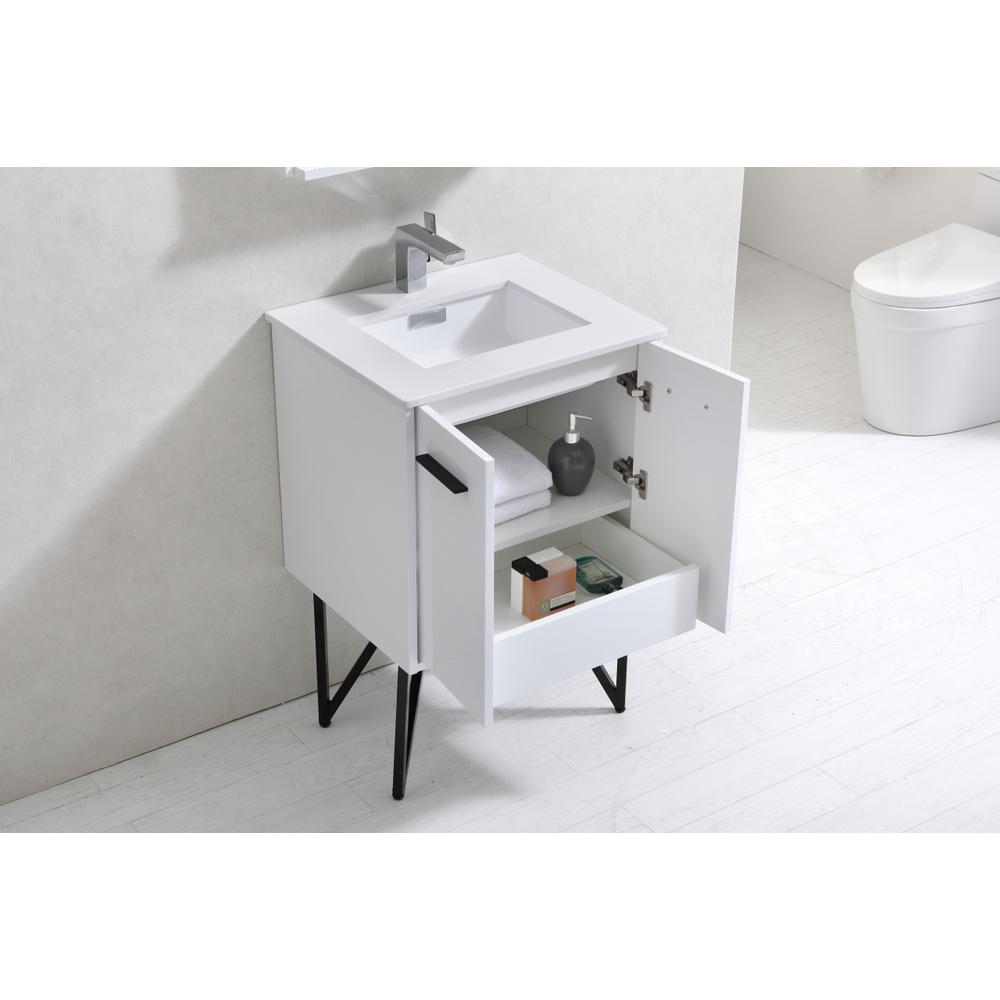Bosco 24" Modern Bathroom Vanity w/ Quartz Countertop and Matching Mirror