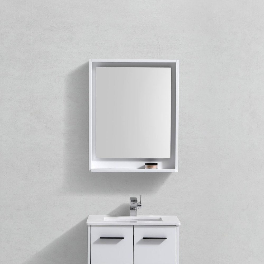 Bosco 24" Framed Mirror With Shelve - Gloss White Finish
