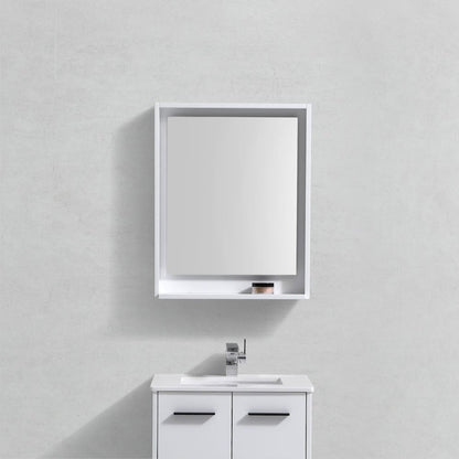 Bosco 24" Framed Mirror With Shelve - Gloss White Finish