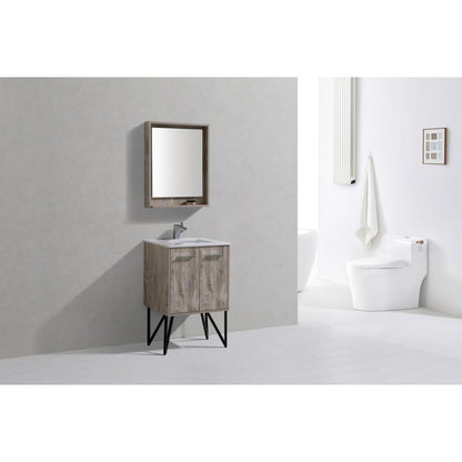 Bosco 24" Modern Bathroom Vanity w/ Quartz Countertop and Matching Mirror