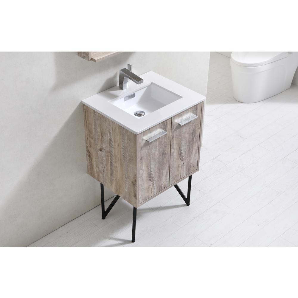Bosco 24" Modern Bathroom Vanity w/ Quartz Countertop and Matching Mirror