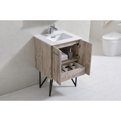 Bosco 24" Modern Bathroom Vanity w/ Quartz Countertop and Matching Mirror