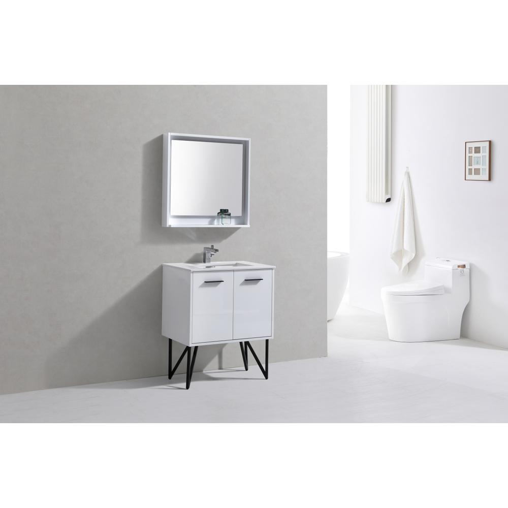 Bosco 30" Modern Bathroom Vanity w/ Quartz Countertop and Matching Mirror