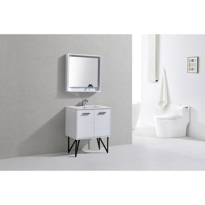 Bosco 30" Modern Bathroom Vanity w/ Quartz Countertop and Matching Mirror