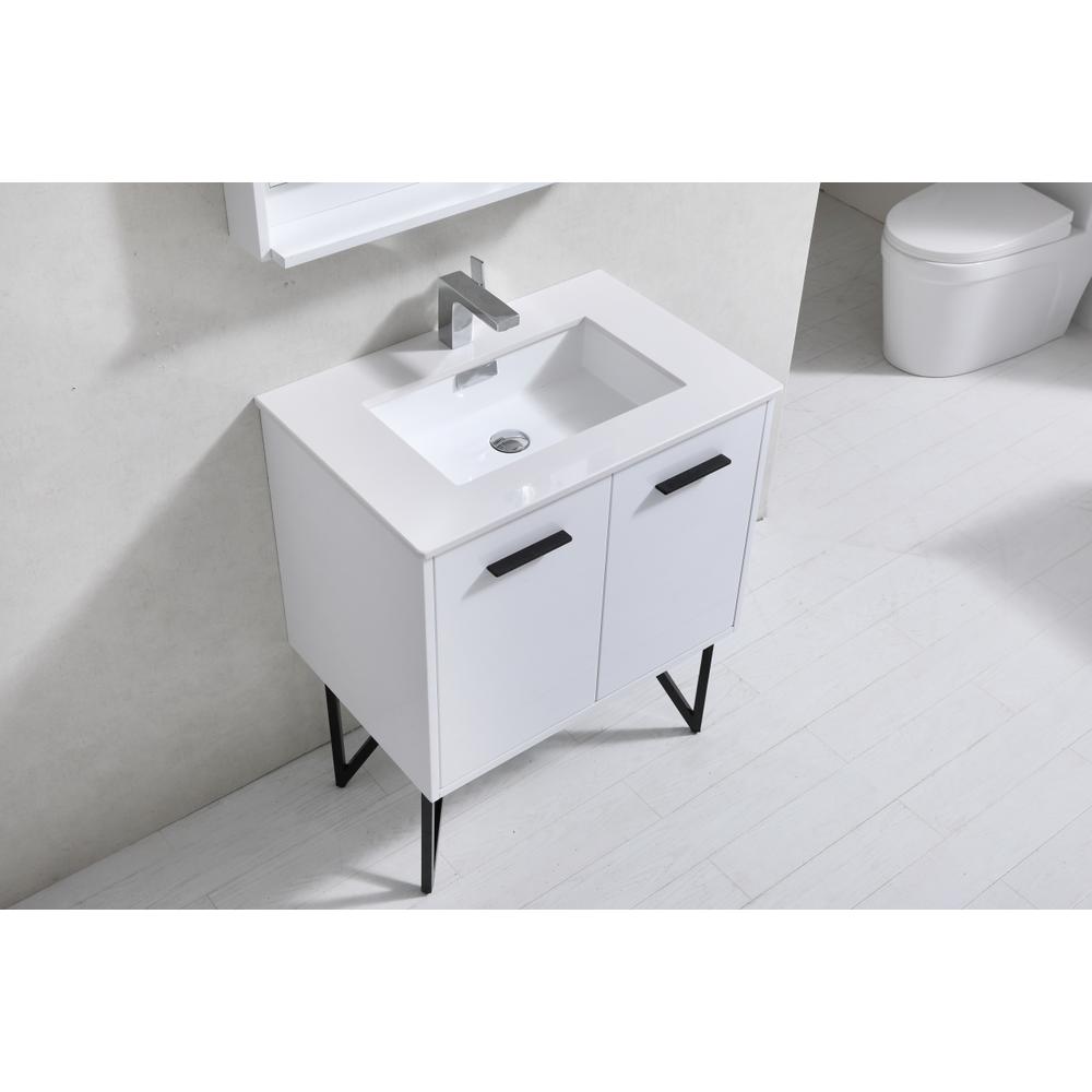 Bosco 30" Modern Bathroom Vanity w/ Quartz Countertop and Matching Mirror