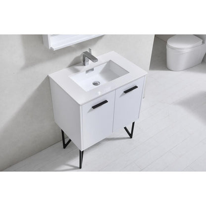 Bosco 30" Modern Bathroom Vanity w/ Quartz Countertop and Matching Mirror